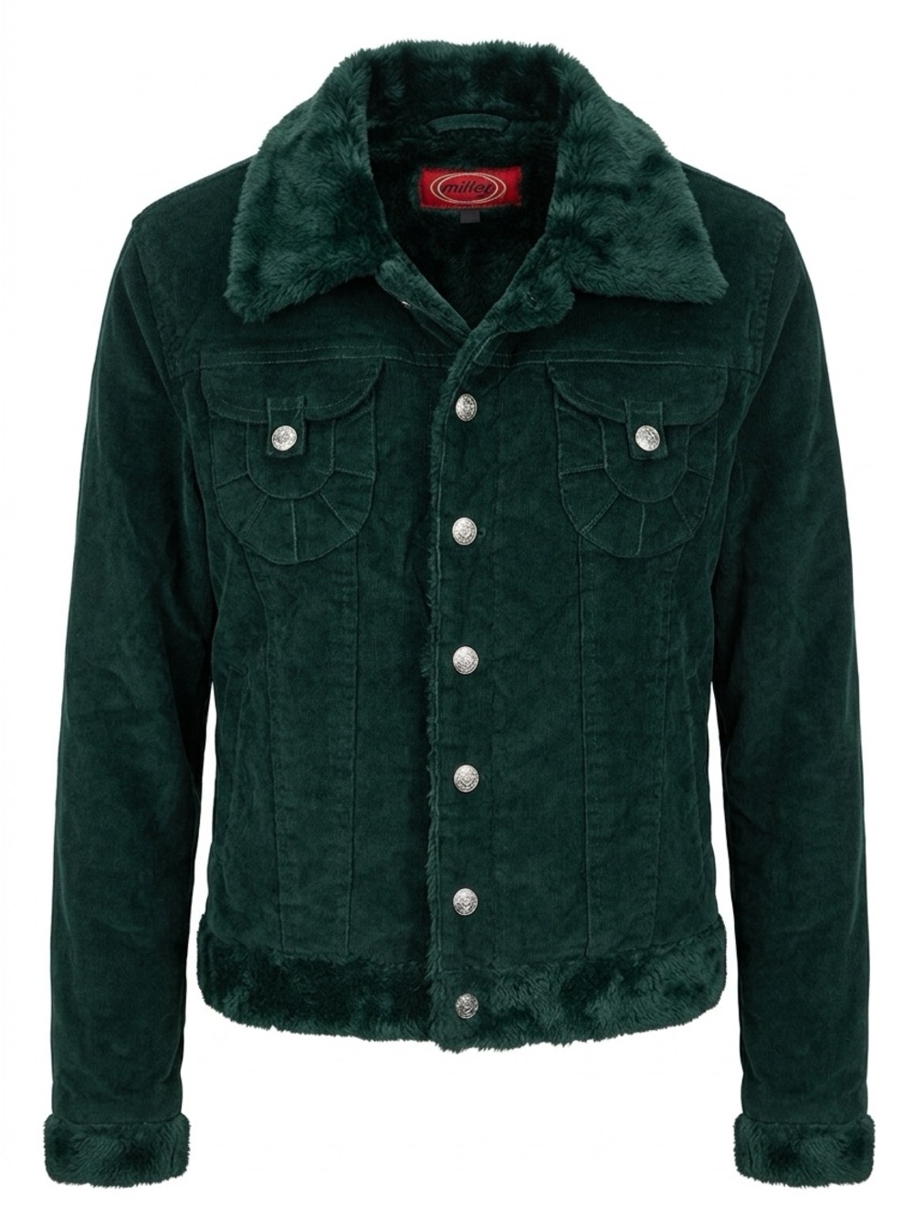 Milly Deep Green Faux Fur-Lined Trucker Jacket